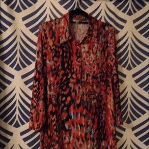 Cabi XL Spring floral impressionist shirt dress